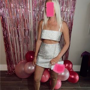 White fox boutique set. “Breathtaking” top and “one last time” mini skirt